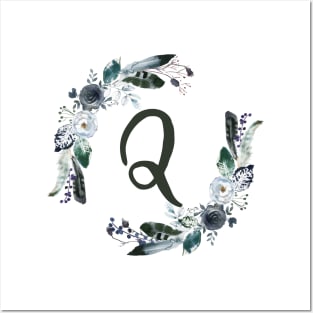 Floral Monogram Q Dark Bohemian Flora Posters and Art